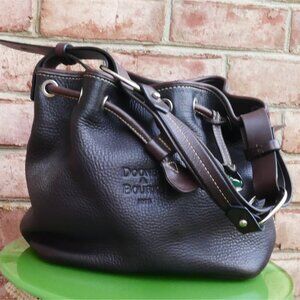 Vintage Dooney & Bourke Brown Pebbled Leather Drawstring Bucket Bag